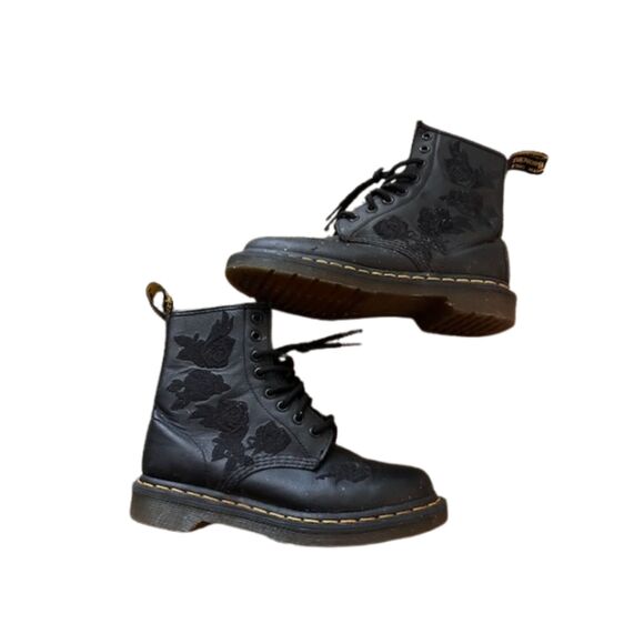 Dr Martens Women's 1460 Vonda Mono Boot Size 36 (5US) Black Embroidered Flowers - Picture 2 of 11